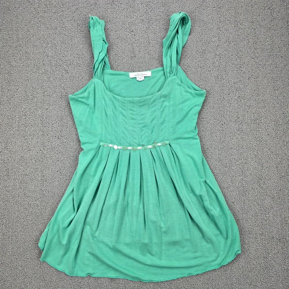 Intuitions Womens Green Sleeveless Babydoll Top Sequin Accent Size M